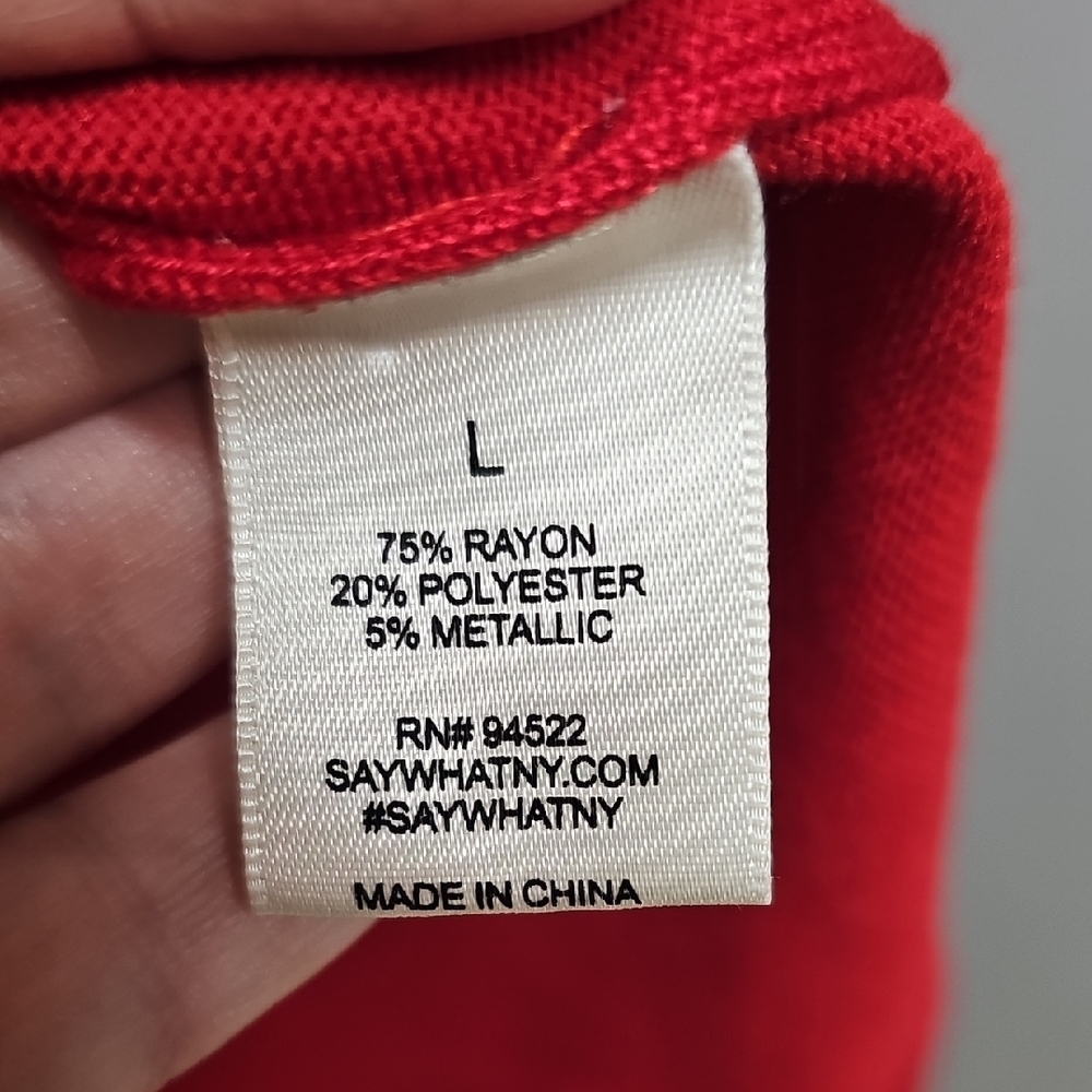 EUC Say What? Bright Red Knit Bodycon Dress Metallic Trim Faux Zipper Cowl Neck - Picture 4 of 10